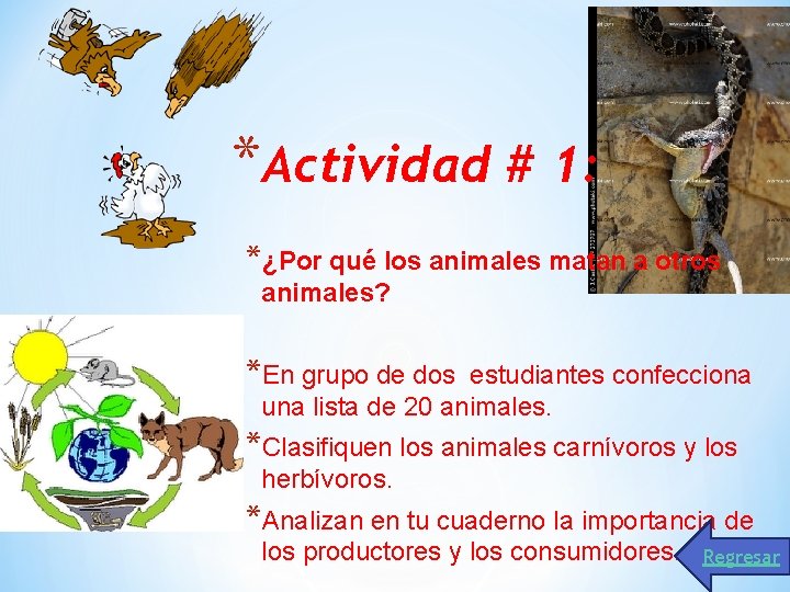 *Actividad # 1: *¿Por qué los animales matan a otros animales? *En grupo de *Actividad # 1: *¿Por qué los animales matan a otros animales? *En grupo de