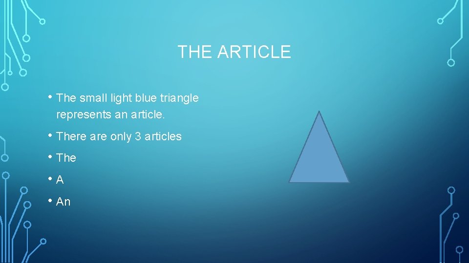 THE ARTICLE • The small light blue triangle represents an article. • There are