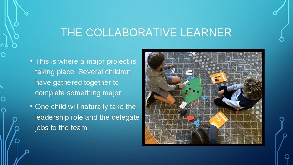 THE COLLABORATIVE LEARNER • This is where a major project is taking place. Several