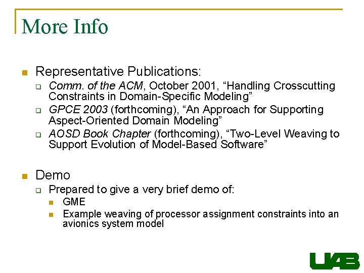 More Info n Representative Publications: q q q n Comm. of the ACM, October