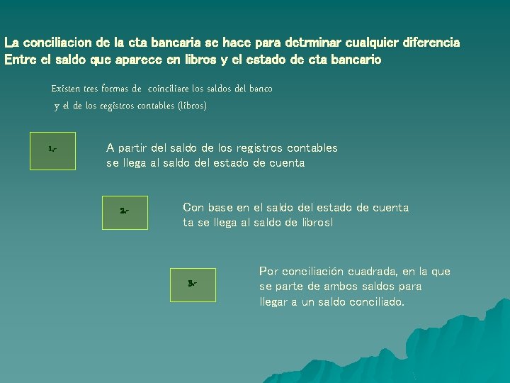 La conciliacion de la cta bancaria se hace para detrminar cualquier diferencia Entre el La conciliacion de la cta bancaria se hace para detrminar cualquier diferencia Entre el