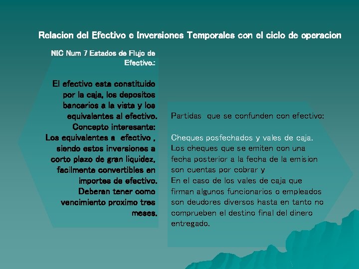 Relacion del Efectivo e Inversiones Temporales con el ciclo de operacion NIC Num 7 Relacion del Efectivo e Inversiones Temporales con el ciclo de operacion NIC Num 7