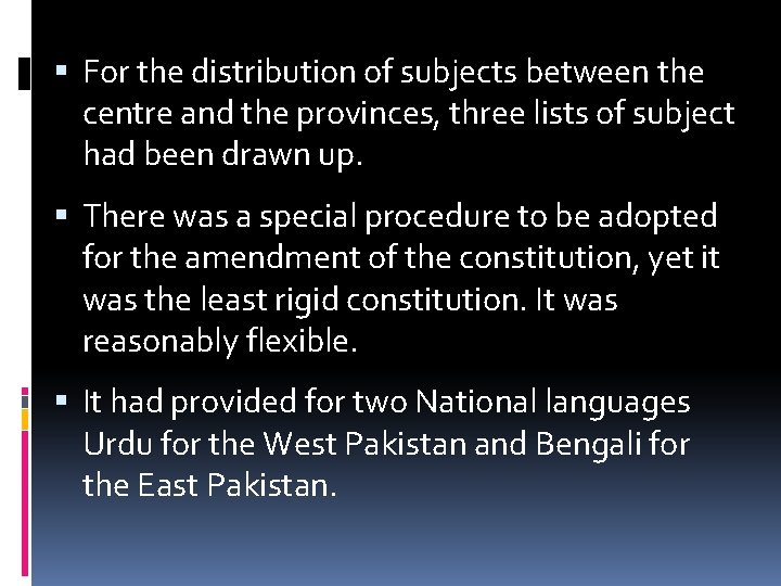  For the distribution of subjects between the centre and the provinces, three lists