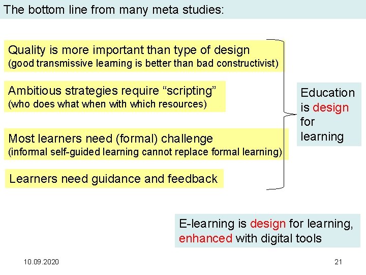 The bottom line from many meta studies: Quality is more important than type of