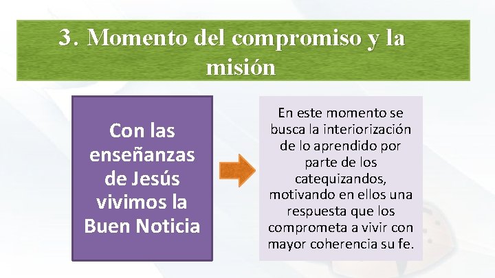 3. Momento del compromiso y la misión Con las enseñanzas de Jesús vivimos la