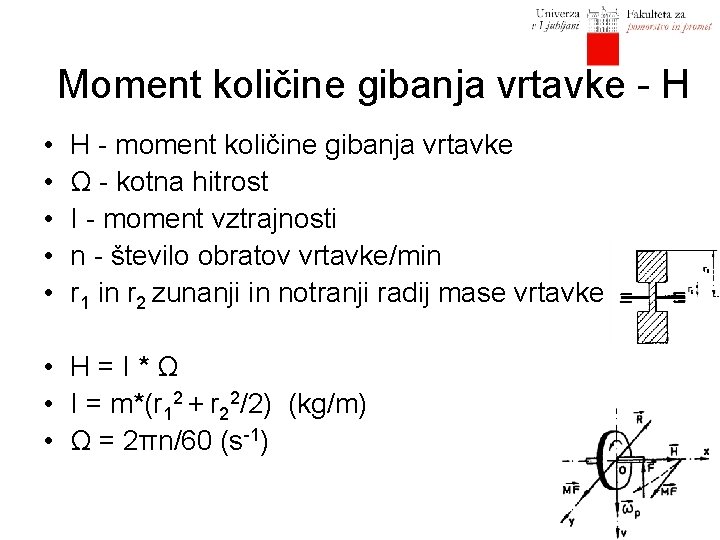 Moment količine gibanja vrtavke - H • • • H - moment količine gibanja