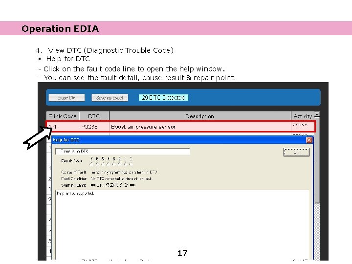 Operation EDIA 4. View DTC (Diagnostic Trouble Code) § Help for DTC - Click