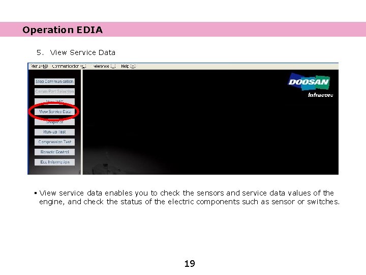 Operation EDIA 5. View Service Data § View service data enables you to check