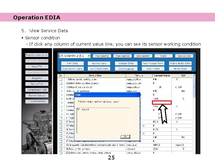 Operation EDIA 5. View Service Data § Sensor condition - If click any column