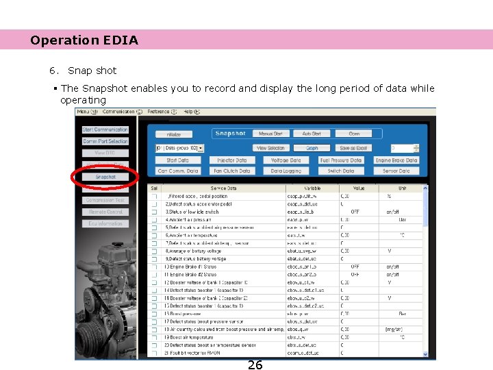 Operation EDIA 6. Snap shot § The Snapshot enables you to record and display