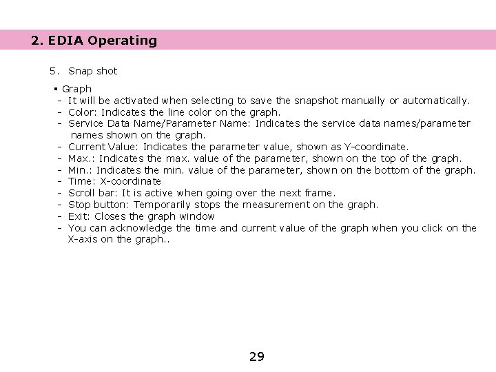 2. EDIA Operating 5. Snap shot § Graph - It will be activated when