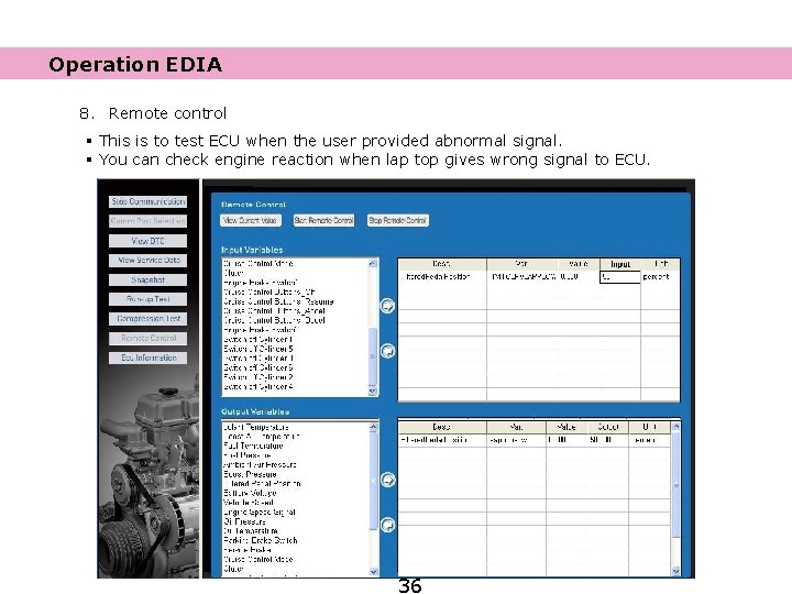 Operation EDIA 8. Remote control § This is to test ECU when the user