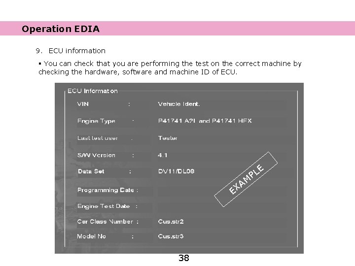 Operation EDIA 9. ECU information § You can check that you are performing the