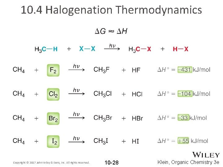 10. 4 Halogenation Thermodynamics Copyright © 2017 John Wiley & Sons, Inc. All rights