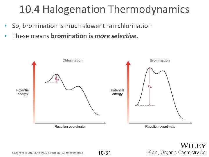 10. 4 Halogenation Thermodynamics • So, bromination is much slower than chlorination • These