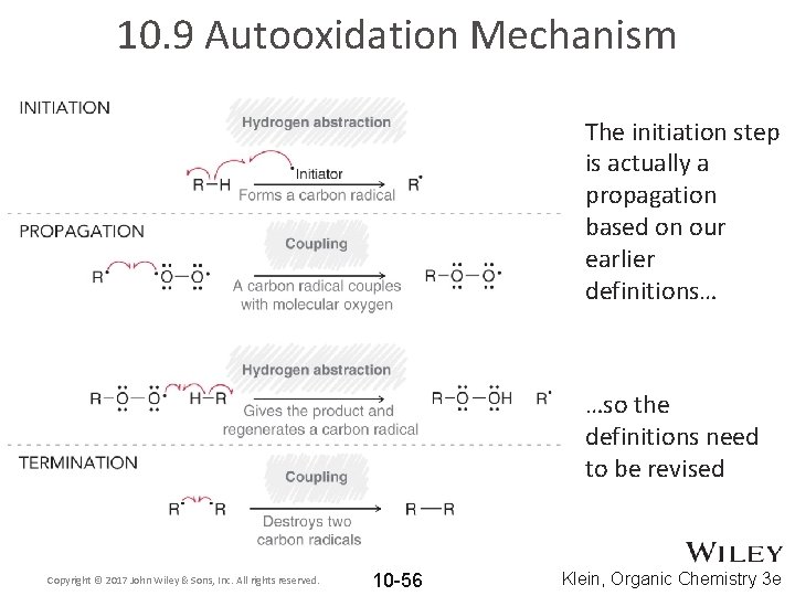 10. 9 Autooxidation Mechanism The initiation step is actually a propagation based on our