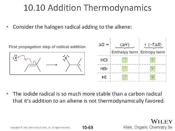 10. 10 Addition Thermodynamics • Consider the halogen radical adding to the alkene: •