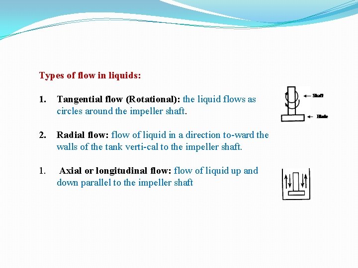Types of flow in liquids: 1. Tangential flow (Rotational): the liquid flows as circles