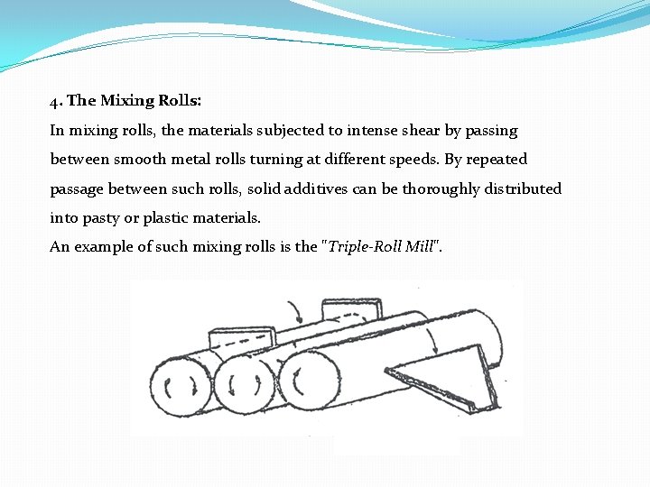 4. The Mixing Rolls: In mixing rolls, the materials subjected to intense shear by