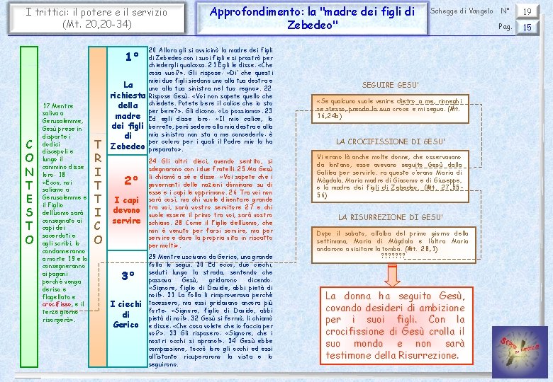 I trittici: il potere e il servizio (Mt. 20, 20 -34) 1° C O