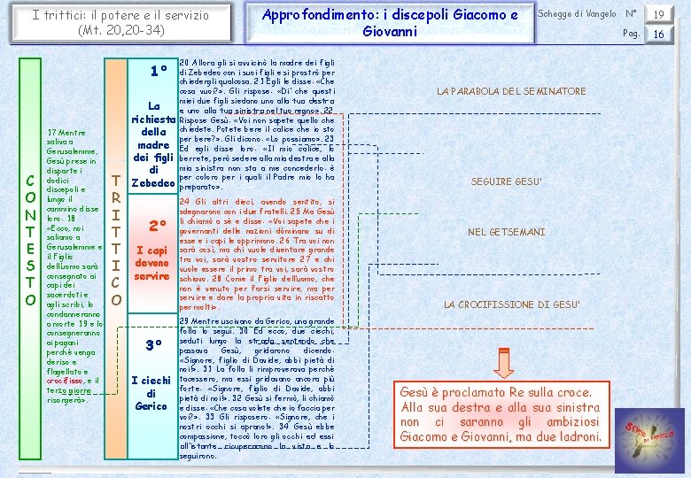 I trittici: il potere e il servizio (Mt. 20, 20 -34) 1° C O