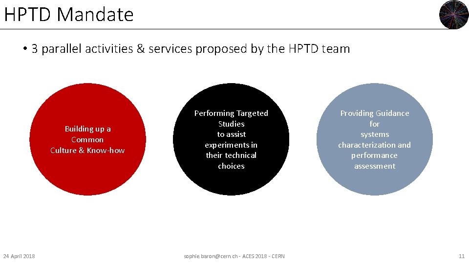 HPTD Mandate • 3 parallel activities & services proposed by the HPTD team Building