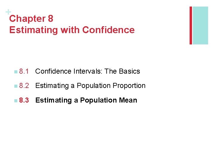 + Chapter 8 Estimating with Confidence n 8. 1 Confidence Intervals: The Basics n