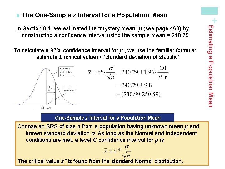 The One-Sample z Interval for a Population Mean To calculate a 95% confidence interval