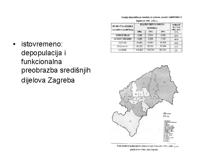  • istovremeno: depopulacija i funkcionalna preobrazba središnjih dijelova Zagreba 