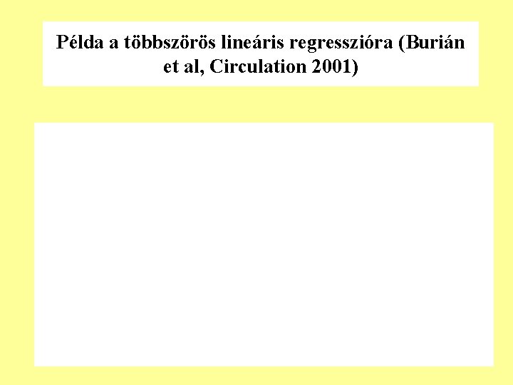 Példa a többszörös lineáris regresszióra (Burián et al, Circulation 2001) 