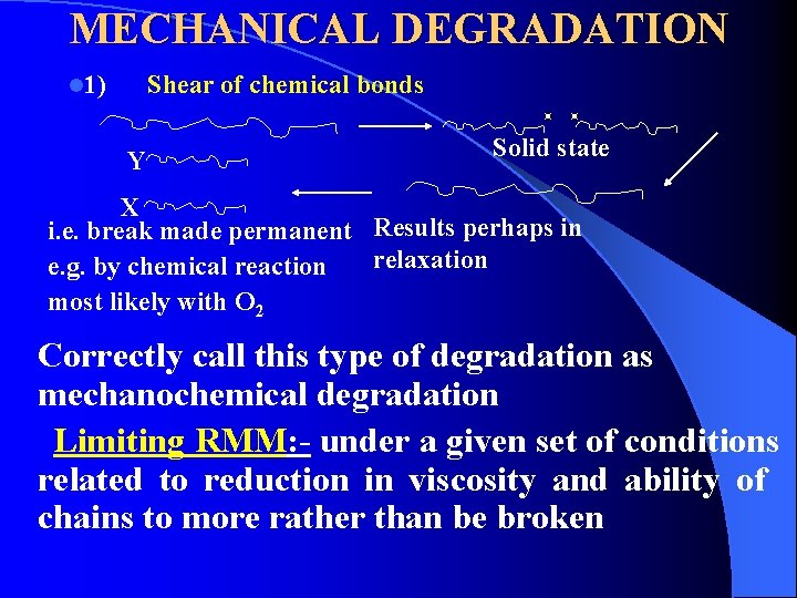 MECHANICAL DEGRADATION l 1) Shear of chemical bonds Y Solid state X i. e.