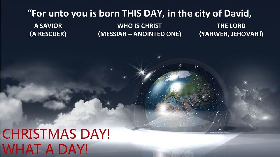 “For unto you is born THIS DAY, in the city of David, A SAVIOR
