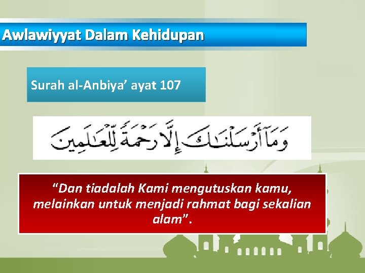 Awlawiyyat Dalam Kehidupan Surah al-Anbiya’ ayat 107 “Dan tiadalah Kami mengutuskan kamu, melainkan untuk