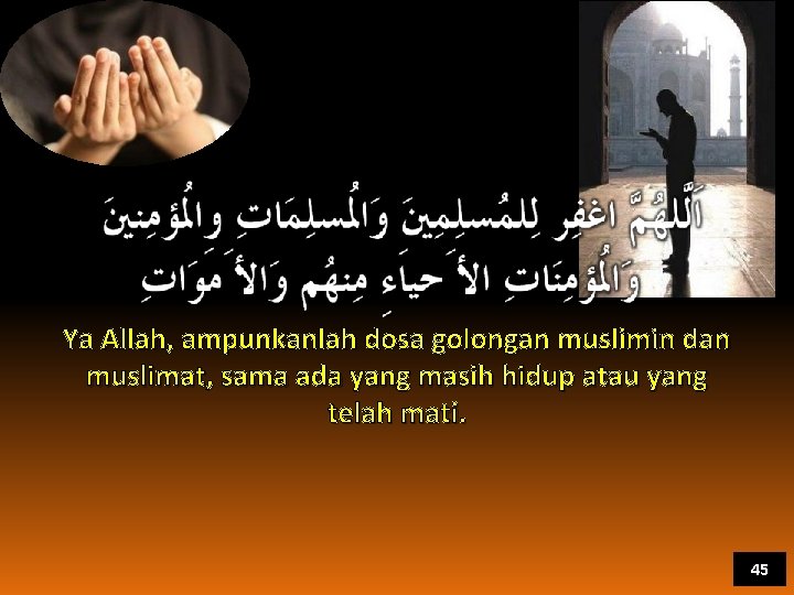 Ya Allah, ampunkanlah dosa golongan muslimin dan muslimat, sama ada yang masih hidup atau