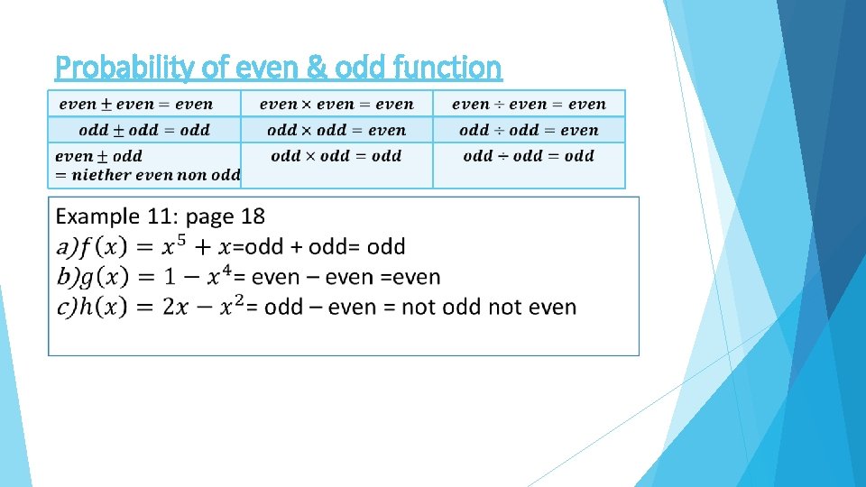 Probability of even & odd function 