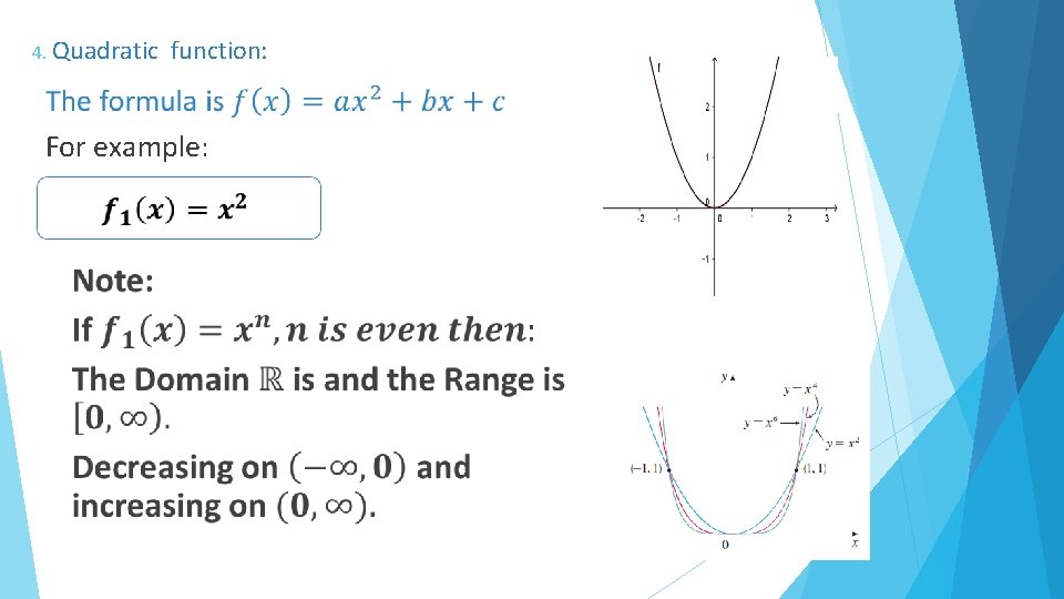 4. Quadratic function: For example: 