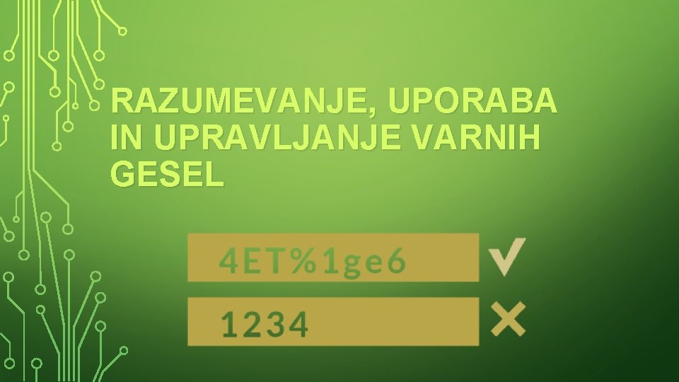 RAZUMEVANJE, UPORABA IN UPRAVLJANJE VARNIH GESEL 