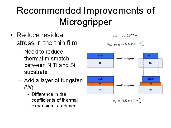 Recommended Improvements of Microgripper • Reduce residual stress in the thin film – Need