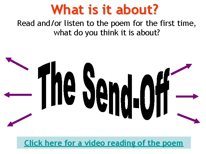 What is it about? Read and/or listen to the poem for the first time,
