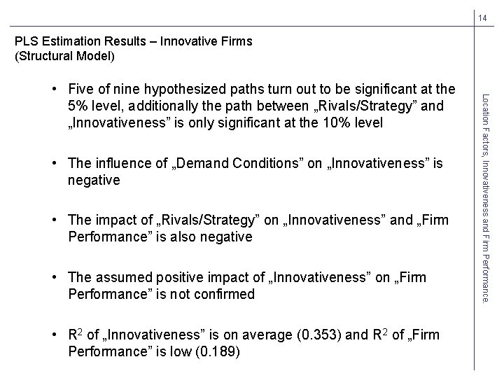 14 PLS Estimation Results – Innovative Firms (Structural Model) • The influence of „Demand