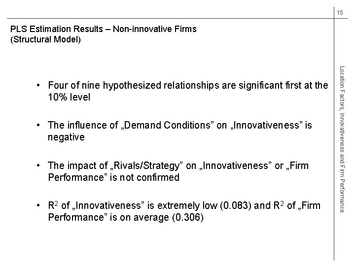 15 PLS Estimation Results – Non-innovative Firms (Structural Model) • The influence of „Demand