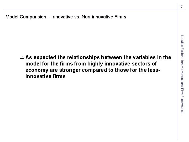 17 Model Comparision – Innovative vs. Non-innovative Firms Location Factors, Innovativeness and Firm Performance.