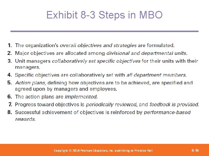 Exhibit 8 -3 Steps in MBO Copyright 2012 Pearson Education, Copyright © 2014 Pearson©Education,
