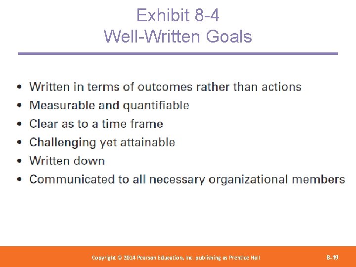 Exhibit 8 -4 Well-Written Goals Copyright 2012 Pearson Education, Copyright © 2014 Pearson©Education, Inc.