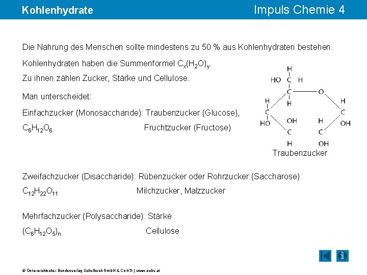 Kohlenhydrate Impuls Chemie 4 Die Nahrung des Menschen sollte mindestens zu 50 % aus