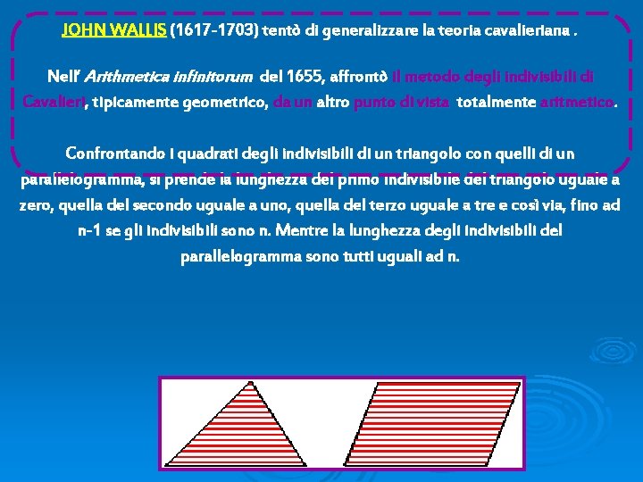 JOHN WALLIS (1617 -1703) tentò di generalizzare la teoria cavalieriana. Nell’ Arithmetica infinitorum del