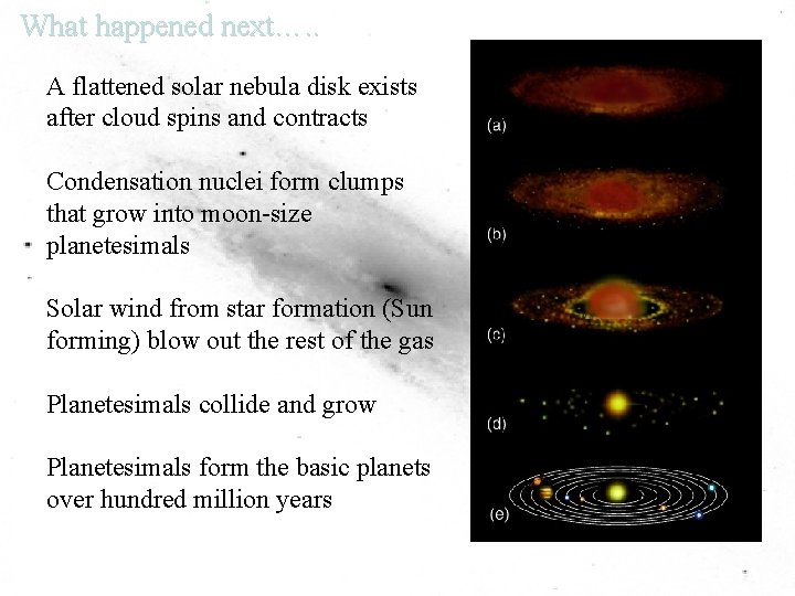What happened next…. . A flattened solar nebula disk exists after cloud spins and