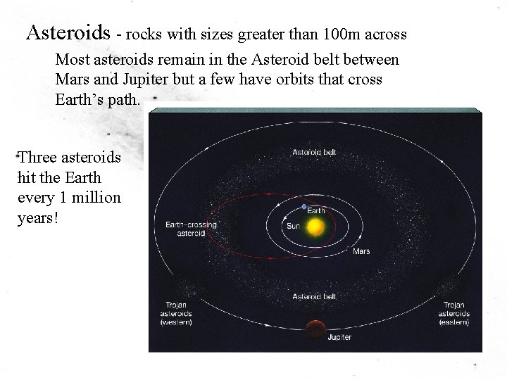 Asteroids - rocks with sizes greater than 100 m across Most asteroids remain in
