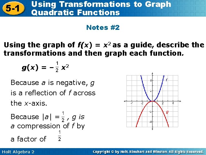 5 -1 Using Transformations to Graph Quadratic Functions Notes #2 Using the graph of