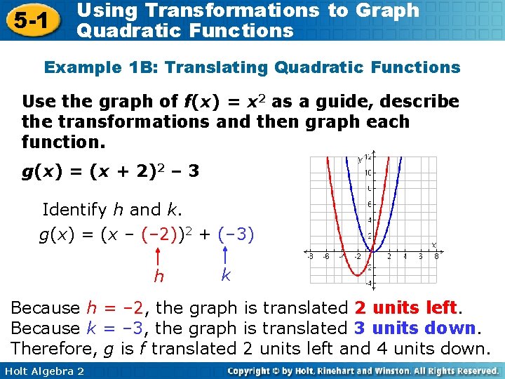 5 -1 Using Transformations to Graph Quadratic Functions Example 1 B: Translating Quadratic Functions